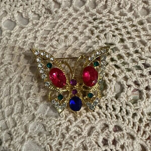 Vintage Estate Rhinestone Butterfly Brooch